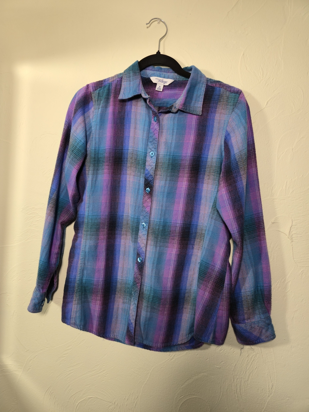 Indigo Plaid Button-Up Shirt in Teal & Purple